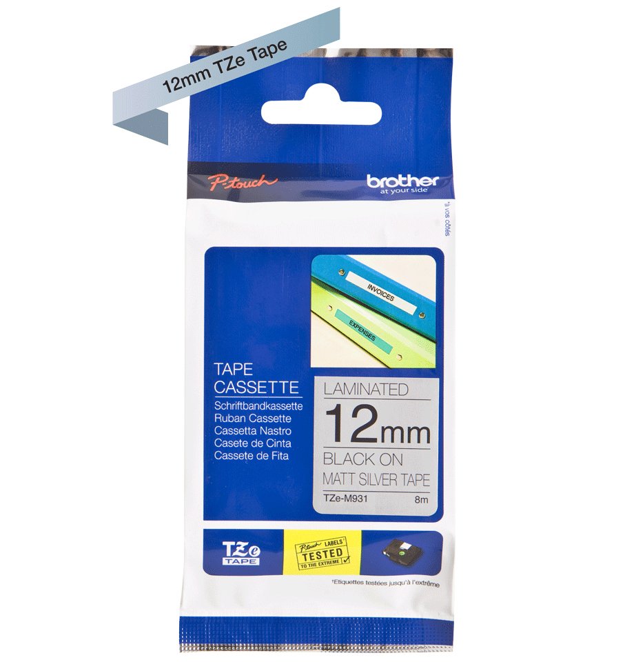 Brother Cinta Laminada Plata/Negro (Metalica) 12mm