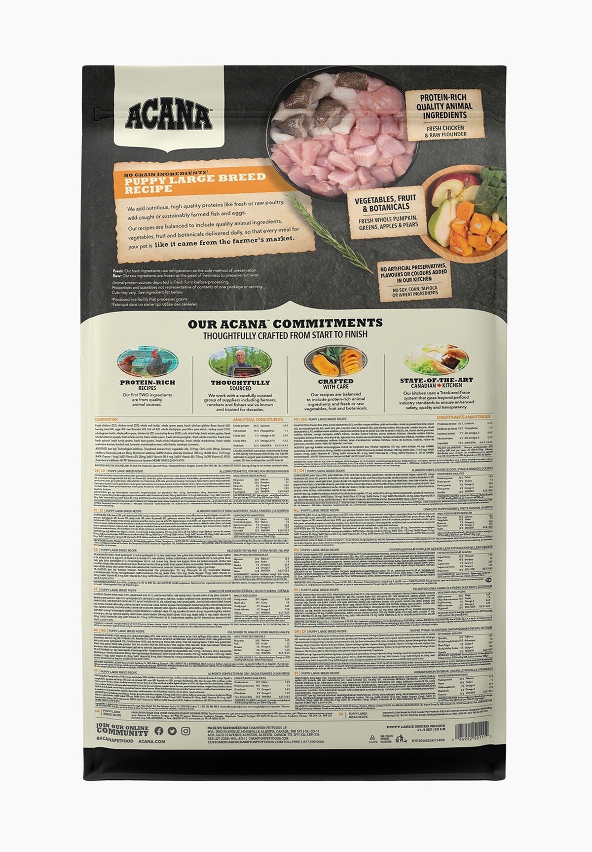 EAN 0064992501174 - Acana Puppy Large Breed Recipe 17 kg Cachorro Manzana, Pollo, Pera, Aves, Calabaza imagen 2