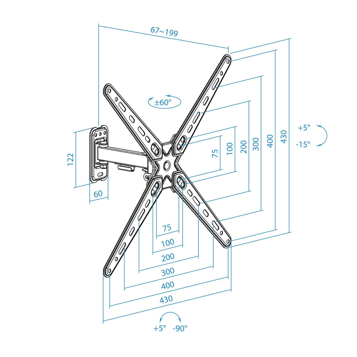 Soporte Pared Pantallas 13-55" Gira/Incli Negro