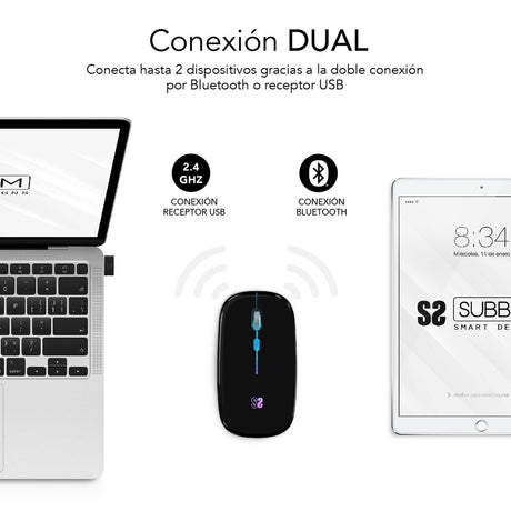 EAN 8436586742027 - SUBBLIM SUBMO-LDFLAT1 ratón Oficina Ambidextro RF Wireless + Bluetooth + USB Type-A Óptico 1600 DPI imagen 2