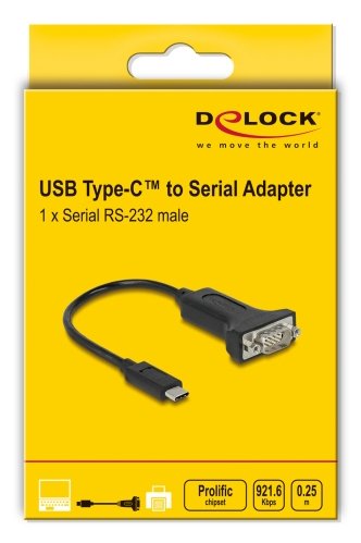Delock Adapter Usb Type-C Zu 1 X Seriell Rs-232 D-Sub 9 Pin Stecker Mit Muttern 25 Cm