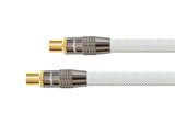Tv Cable De Antena, Iec Koax Conector Macho An Conector Hembra, Chapado En Oro, Cuádruple Apantallado, 120 Db, 75 Ohm, Malla De Nailon, Blanco, 1m, Python® Series