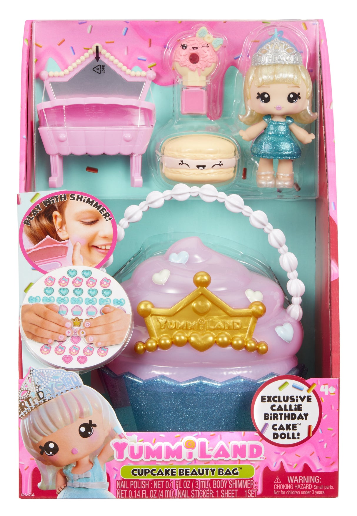 Mga Entertainment Yummiland Beauty Bag Playset + Lip Gloss Doll - Cupcake Beauty Bag 546733-Euc