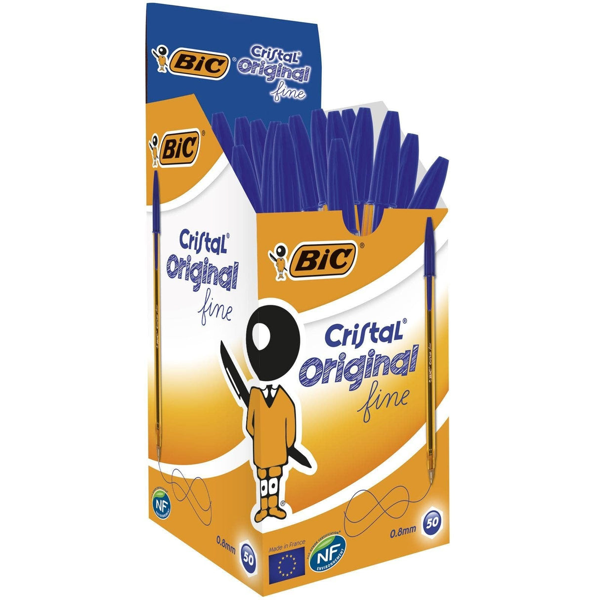 Bic Bolígrafo Cristal Original Fine Azul Caja -50u-