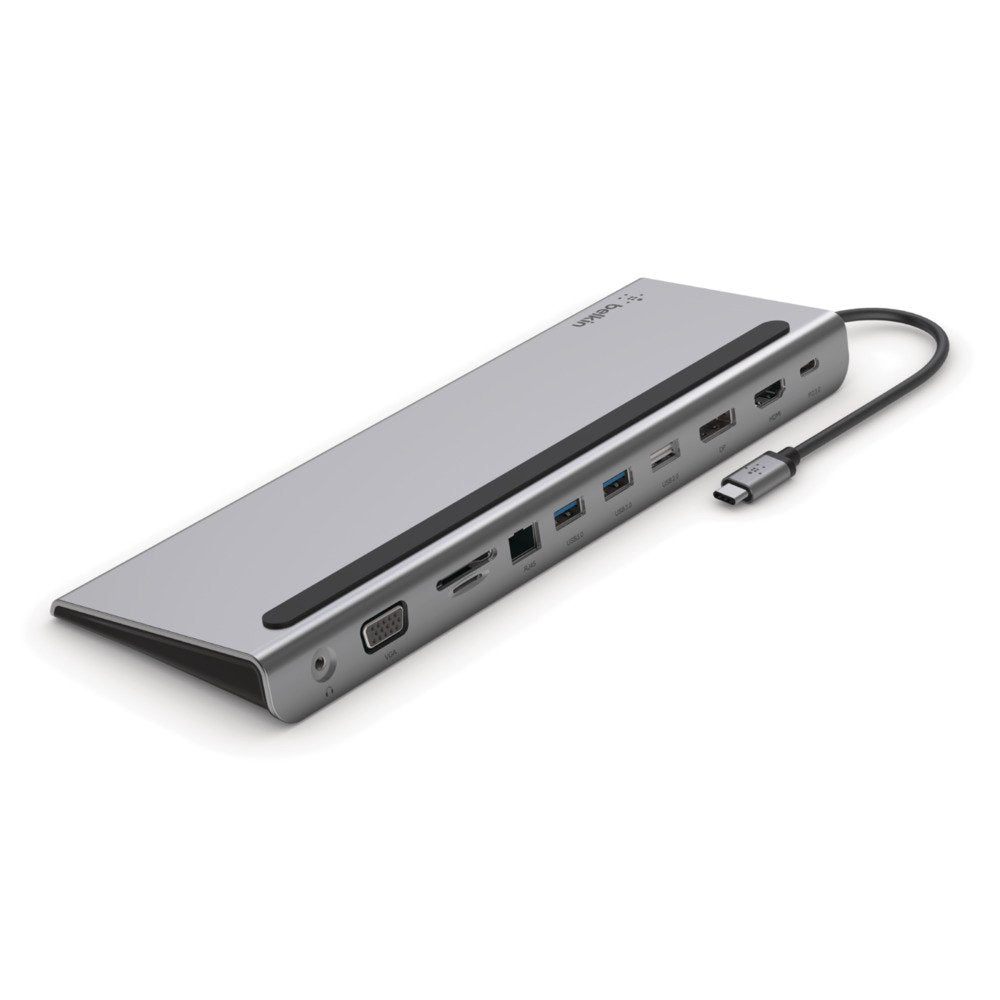 Base Dock Belkin Inc004btsgy Multipuerto Usb-C A Hdmi, Displaypor, Vga, Usb-A, Usb-C, Ethernet, Jack 3,5 Mm Color Gris