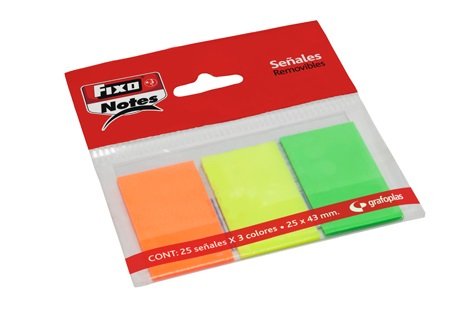 Fixo Marcadores Adhesivos Banderitas Pet 25x43mm Pack 3 Bloc X 25h C/Surtidos Neón