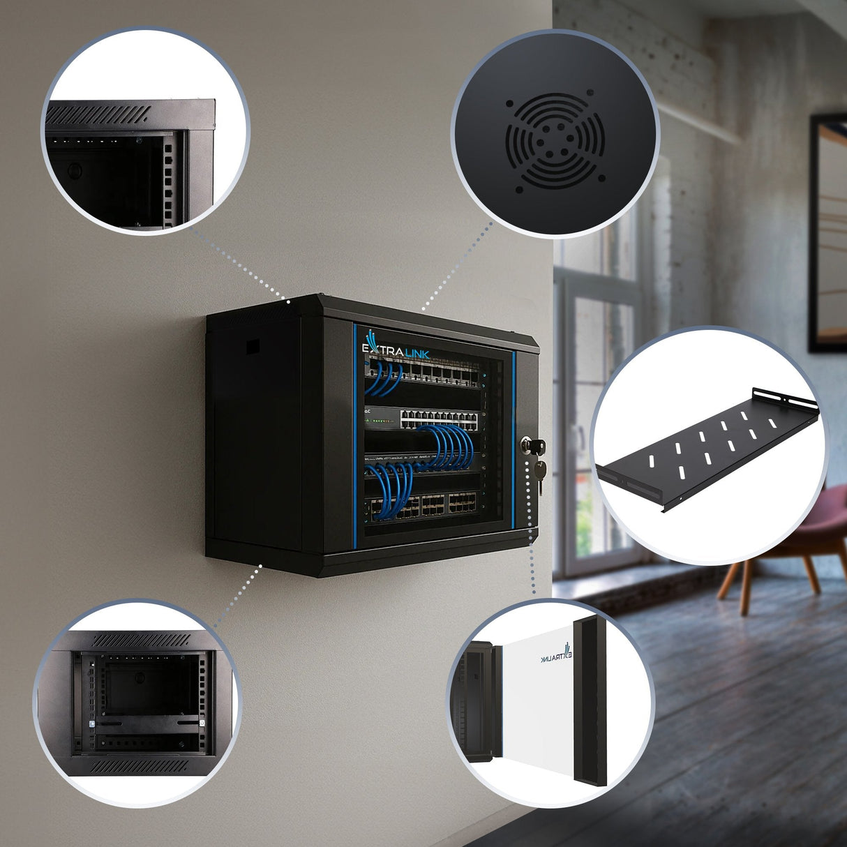 Extralink Lite 6u 530x400 Wall-Mounted Rackmount Cabinet Negro With Shelf