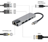 Gembird A-Cm-Combo5-04 Multi Port Adapter Usb Tipo C 5in1 Hub + Hdmi + Pd + Lan