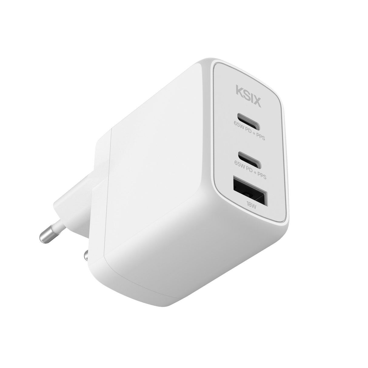 Cargador Ksix Bcd65ganaccb De Red Eléctrica 2 X Usb-C + 1 X Usb-A 65w Blanco