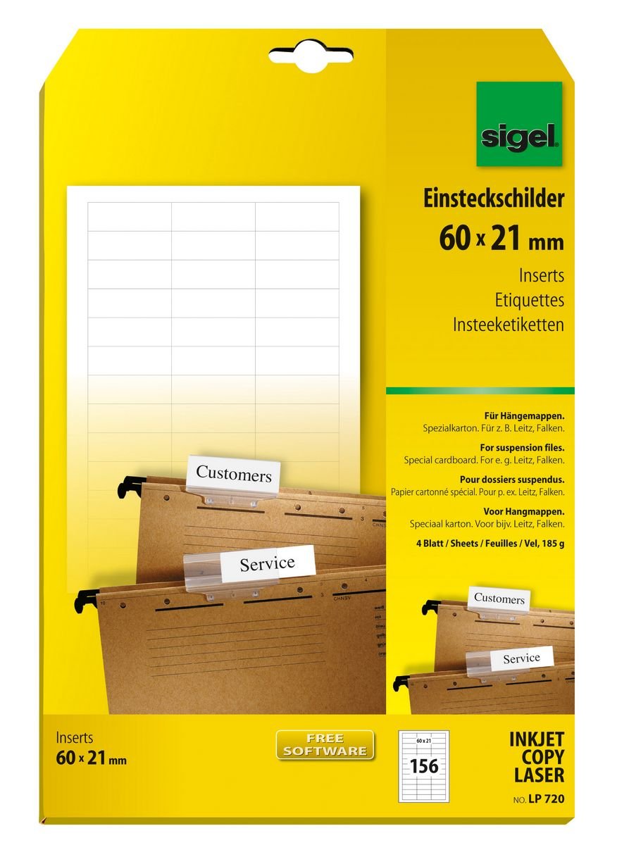 Sigel Beschriftungsschilder Para Hängeregister 6,0 X 2,1 Cm