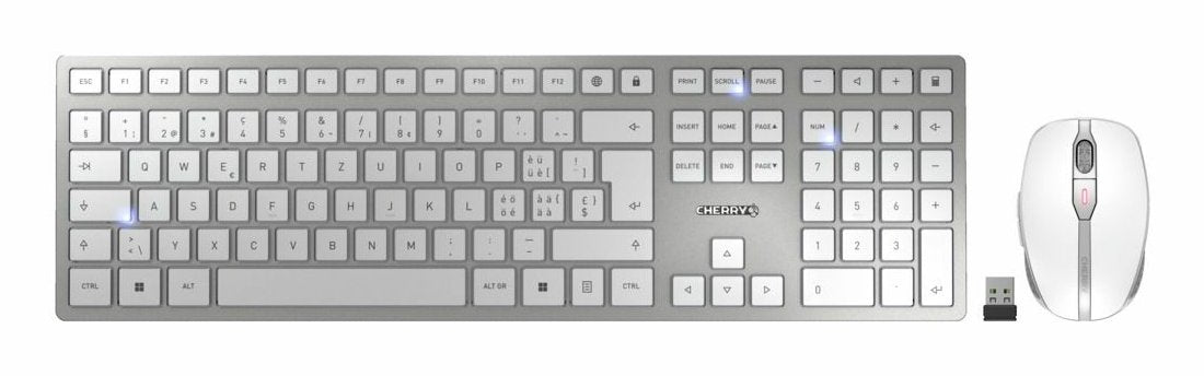 Cherry Desktop Dw 9100 Slim [Ch] Wl Aes Silver/White Bt Lithium Akku - Wochenlange Nutzung Ohne Aufladung