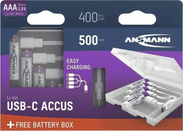 Ansmann 1311-0035, Wiederaufladbarer Batería, Aaa, Lithium-Ion (Li-Ion), 1,5 V, 4 Unidades, 500 Mah