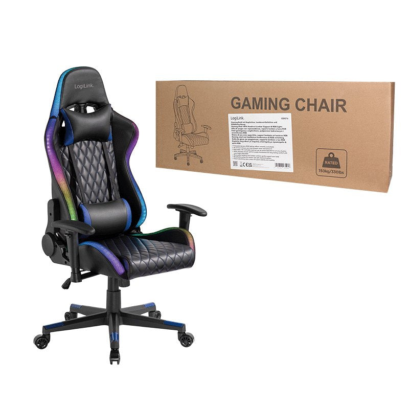 Gaming Chair, W Lumbar Support, Rgb Lights, Negro Azul