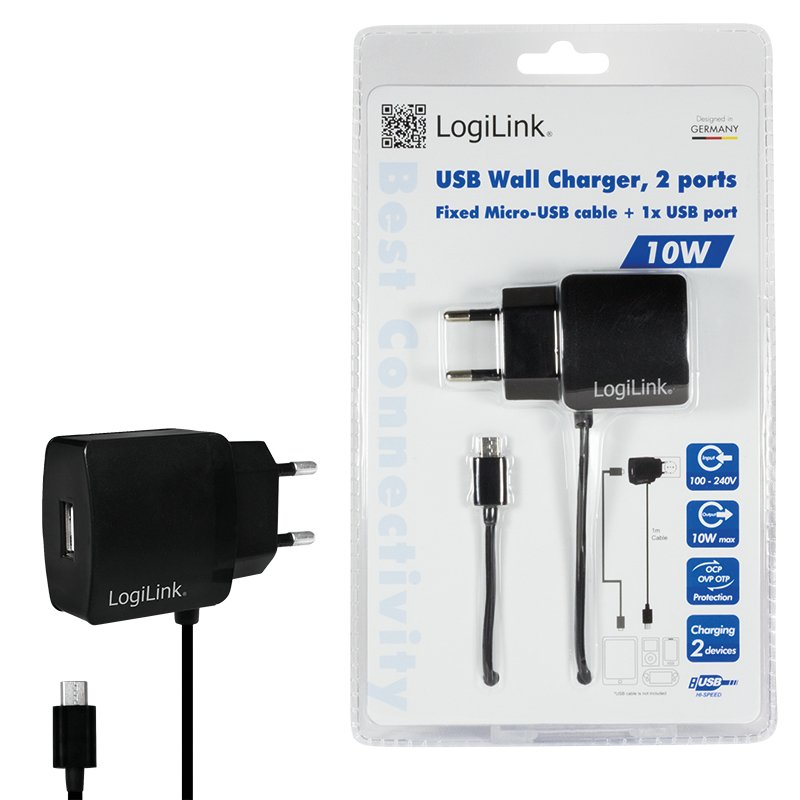 Cargador Usb 10 W Negro Logilink Pa0146