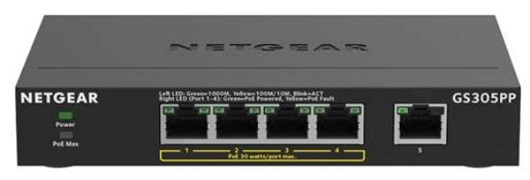Netgear Gs305pp No Administrado Gigabit Ethernet (10/100/1000) Negro Energía Sobre Ethernet (Poe)