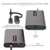 Startech Adaptador Usb-C A Hdmi Doble - Usb Tipo C A 2 Monitores Hdmi - 4k 60hz Pd De 100w 30cm