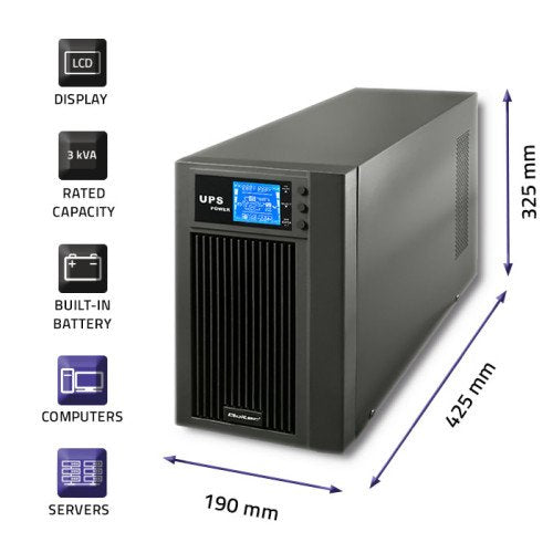 Qoltec 53043 Uninterruptible Power Supply On-Line 3kva 2.4kw Lcd Usb