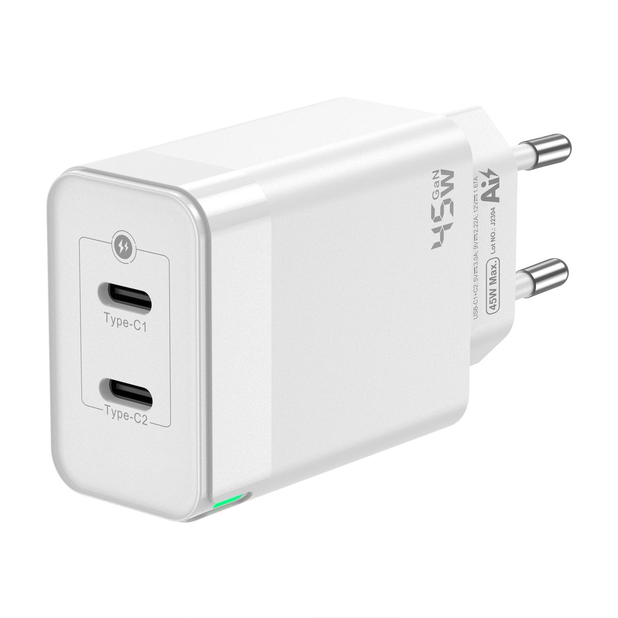 Aisens Cargador Gan 45w - 2xusb-C Pd3.0 Qc4.0 - Blanco