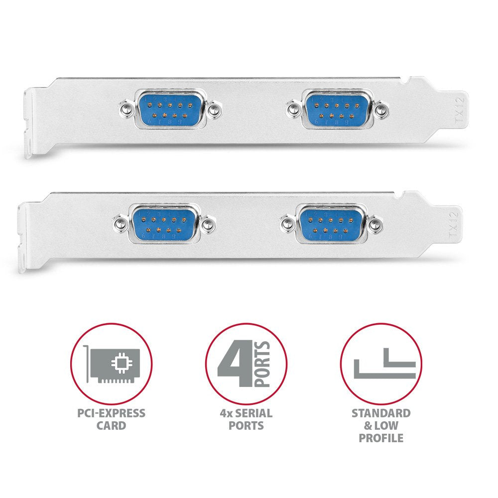 Axagon Pcea-S4n Pcie-Adaptador Mit 4x Seriell-Ports - Asix Ax99100 Chipsatz