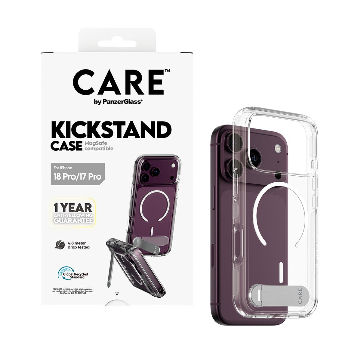 Panzerglass Care Kickmand Case Transp. W. Blanco Magsafe Iphone 18 Pro/ 17 Pro