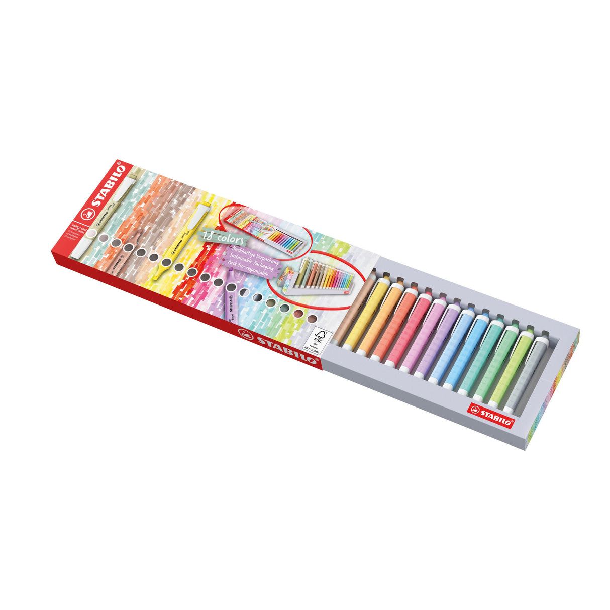 Stabilo Swing Cool Set De Mesa De 18 Marcadores Fluorescentes - Cuerpo Plano - Punta Biselada - Trazo Entre 1 Y 4mm -