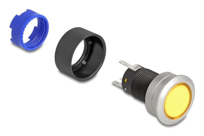 Drucktaster Zum Einbau 22 Mm 5 X Lötanschluss Taster Flach Kunststoff Led Gelb