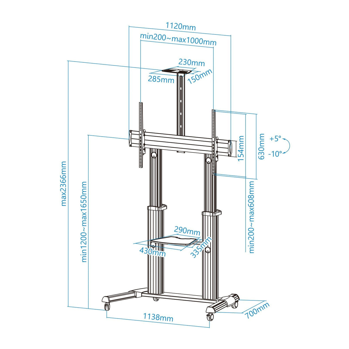 Tooq Soporte Suelo Ruedas Aluminio 60-100 - Plata