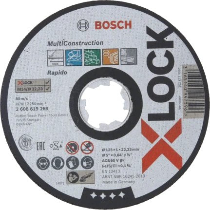Disco De Corte Bosch Professional X-Lock Multiconstruction - Rapido, Ø 125 Mm, Diámetro 22,23 Mm, Acs 60 V Bf, Recto 2608619269