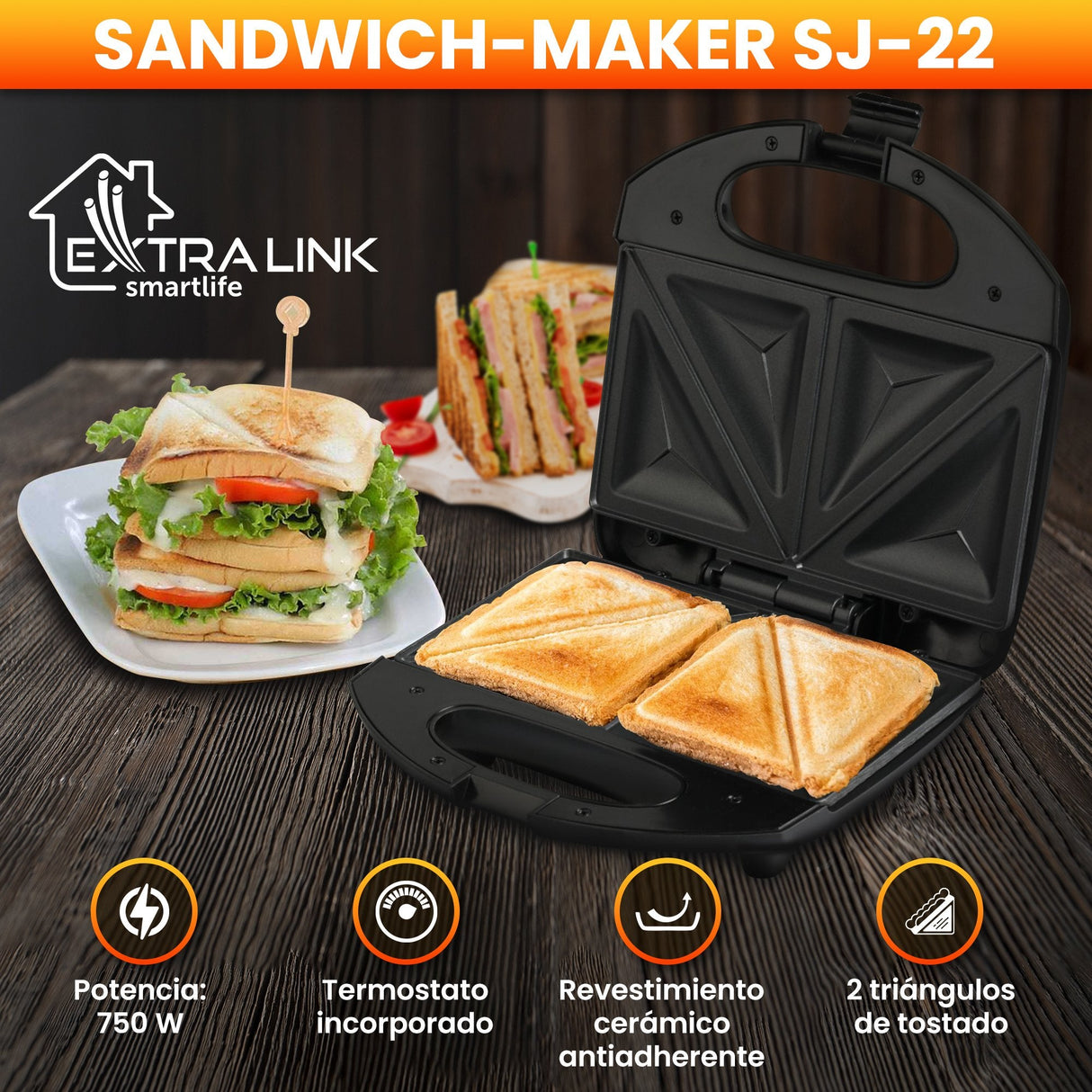 Extralink Smart Life Sandwich Maker Sj-22, 750w