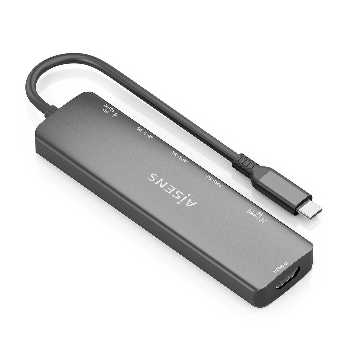 Aisens Usb-C Dock 7 En 1, Usb-C A 1xhdmi, 3xusb-A, 1xusb-C Pd 100w, 1xsd, 1xmicro Sd, Gris, 15cm