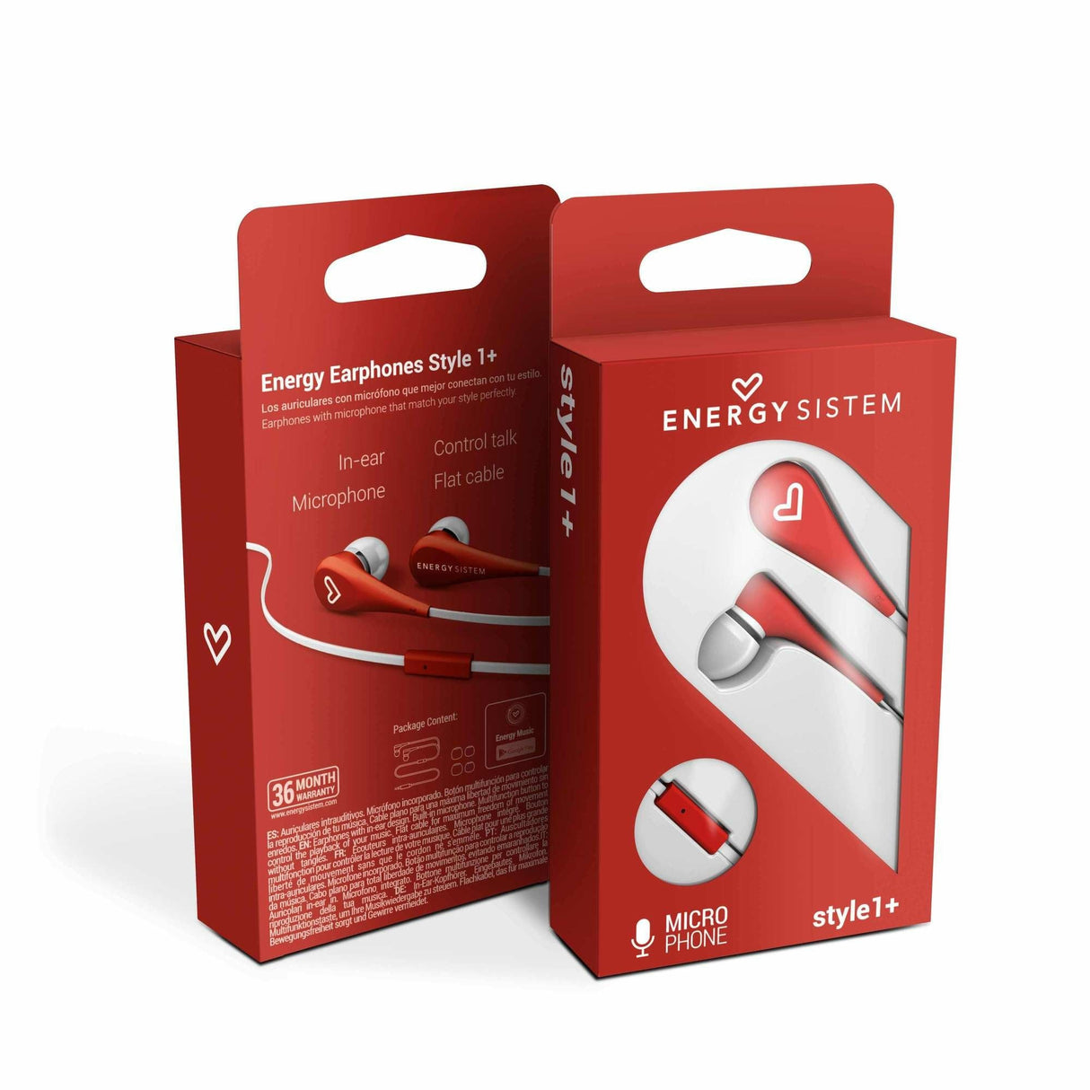 Energy Auricular Earphones Style 1+ In-Ear Flat Cable Microfono Red 446001