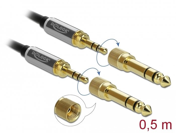 Delock Cable Estéreo De 3,5 Mm, 3 Pines Macho A Macho Con Adaptador De Tornillo De 0,5 M