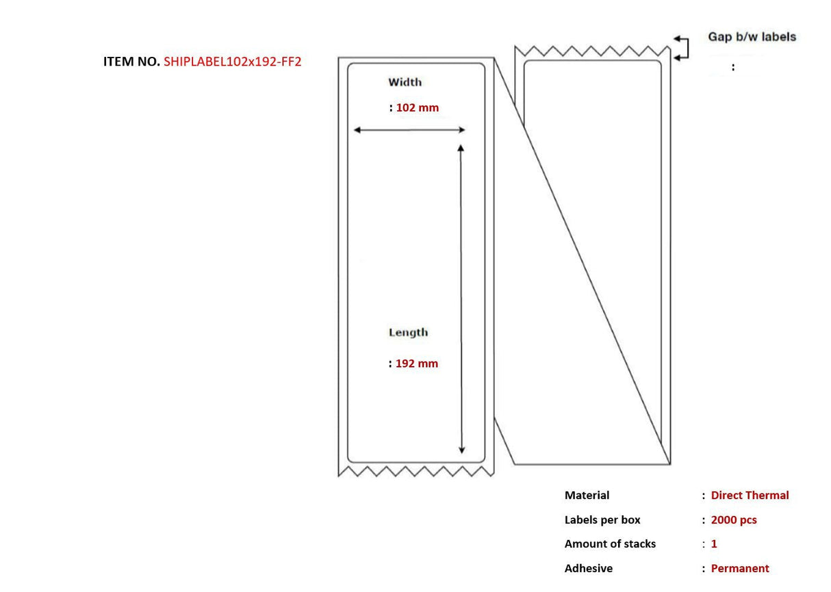 Ship-Label 102 X 192mm,  Fanfold. Direct Thermal, 2000