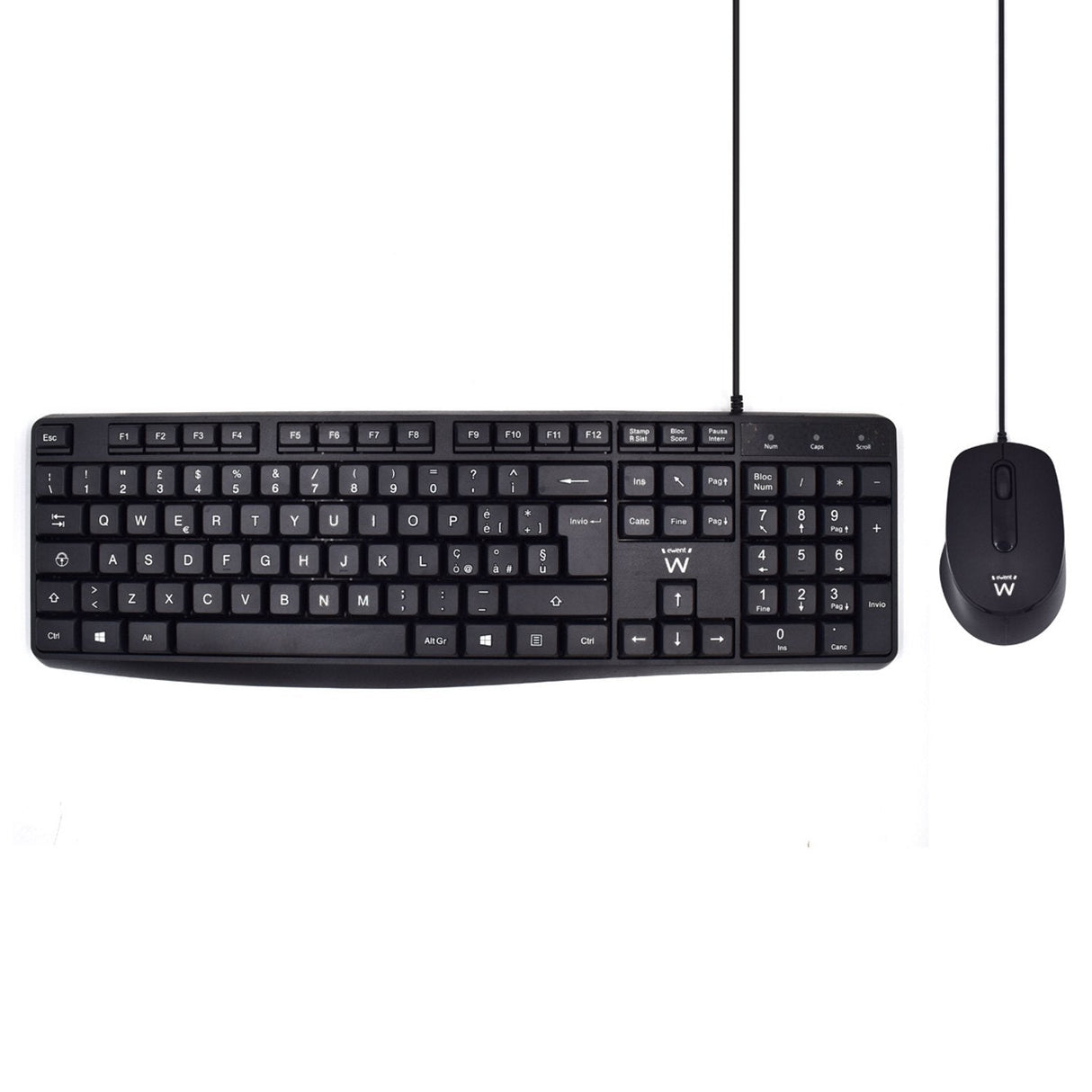 Ewent Pack Teclado + Raton Para Oficina - Teclas Silenciosas De Perfil Bajo - 1000dpi - Disposicion Italiana Qwerty It