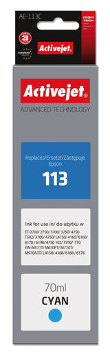 Tinta Activejet Ae-113c (Reemplazo Para Epson 113 C13t06b240 - Supreme - 70ml - Cyan)