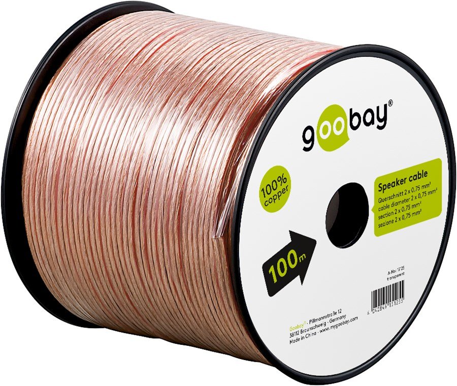Bobina De 100 Metros Cable Altavoz Transparente 2x0,75mm Cobre Goobay