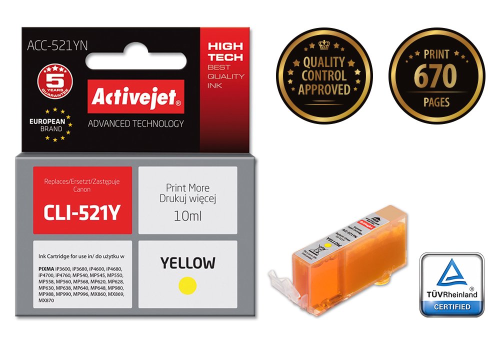 EAN 5901452126070 - Activejet ACC-521YN cartucho de tinta 1 pieza(s) Compatible Alto rendimiento (XL) imagen 1