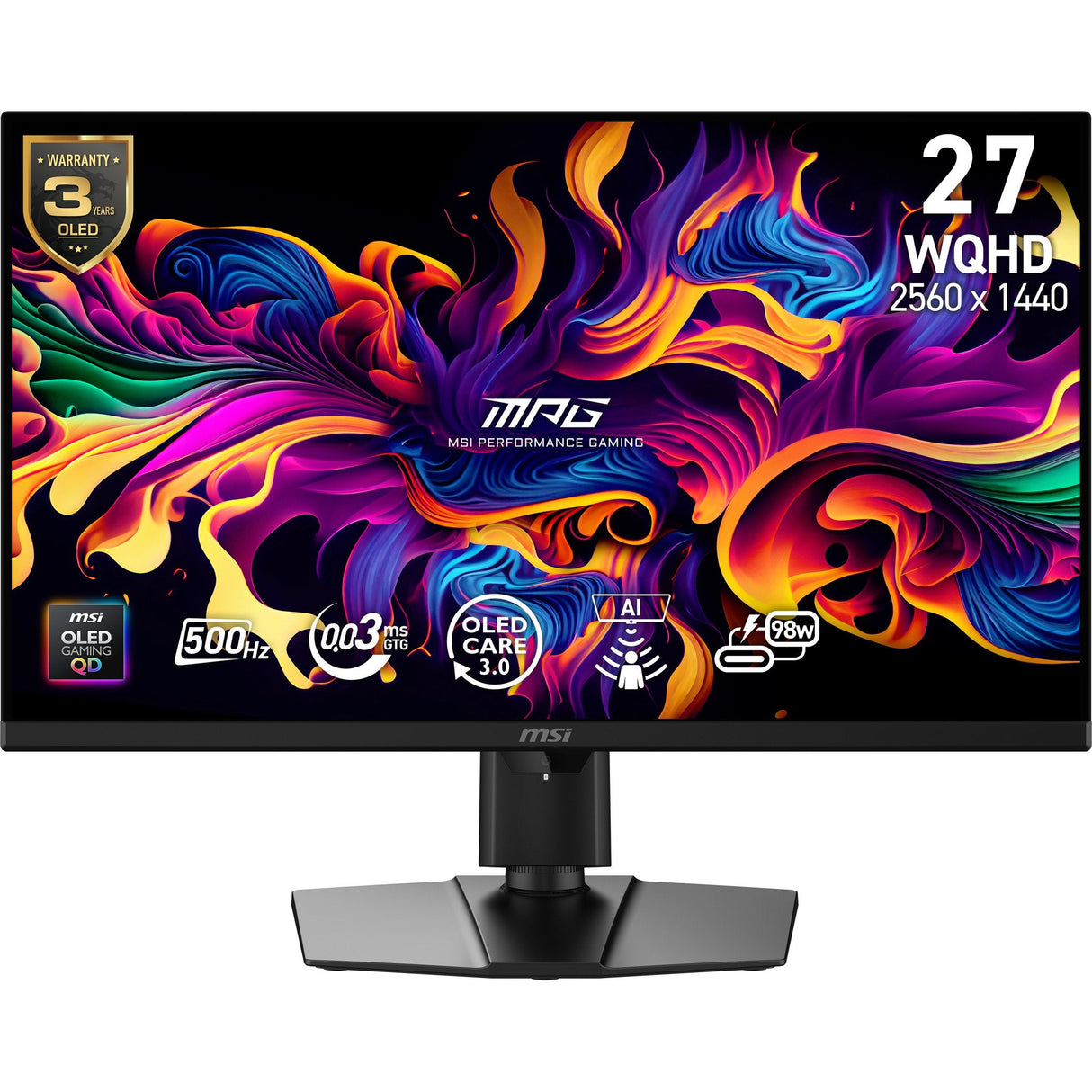 Msi Mpg 271qr Qd-Oled X50 26.5" Qd-Oled Wqhd 500hz 0.03ms 2xhdmi2.1 Dp Usb C Pd98w Pivot
