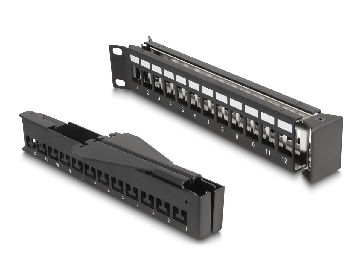 Delock 19 Keystone Patchpanel 24 Port Mit Entlastungsschiene 1 He Gewinkelt Schwarz