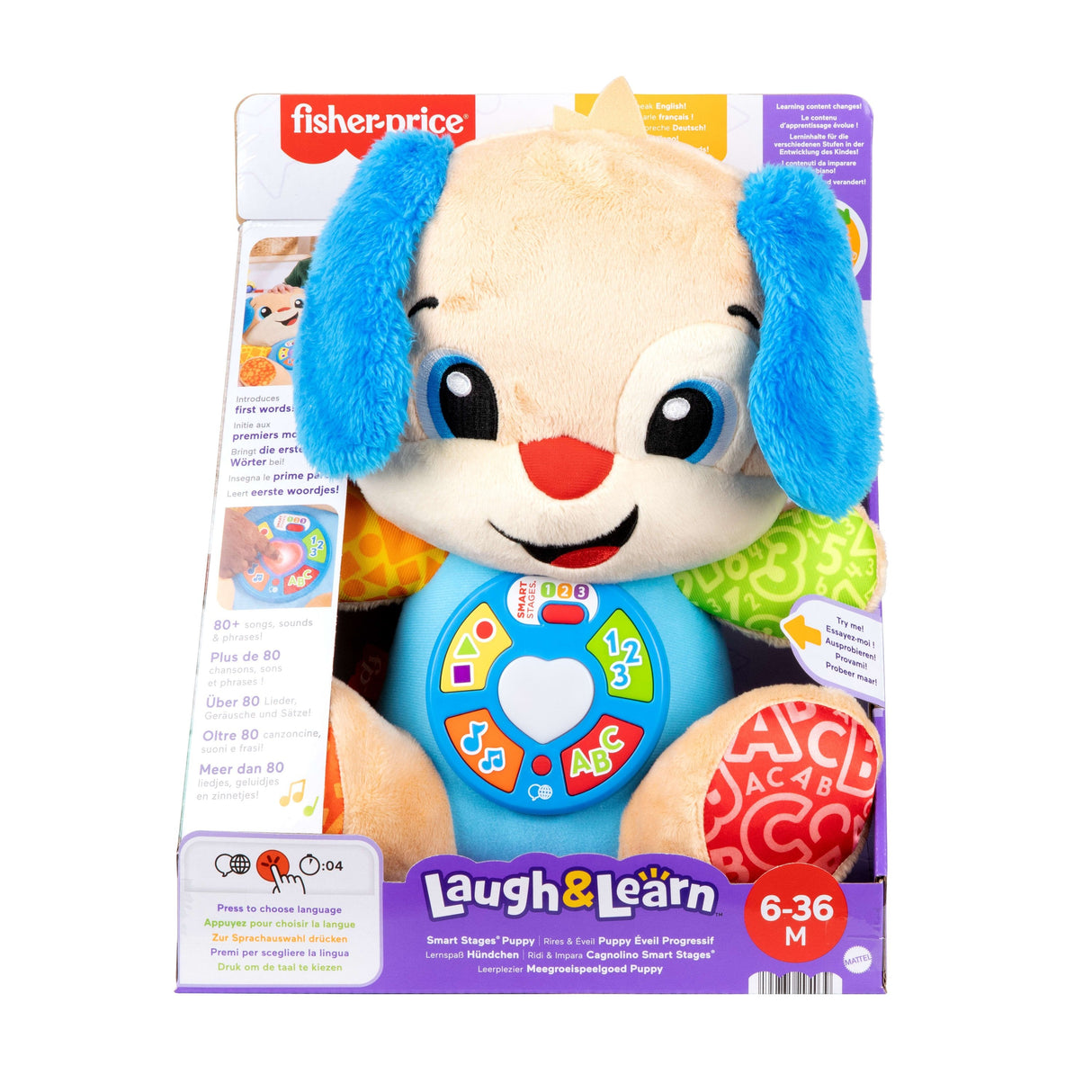 Fisher-Price Learning Fun Dog, Cuddly Toy Blue/Light Brown Jfd20