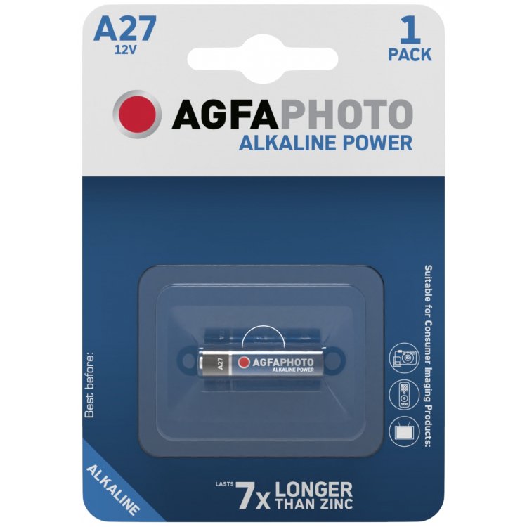 Agfaphoto Pila Alcalina, Lr27, V27a, 12v Power, Retail Blister (1-Pack)