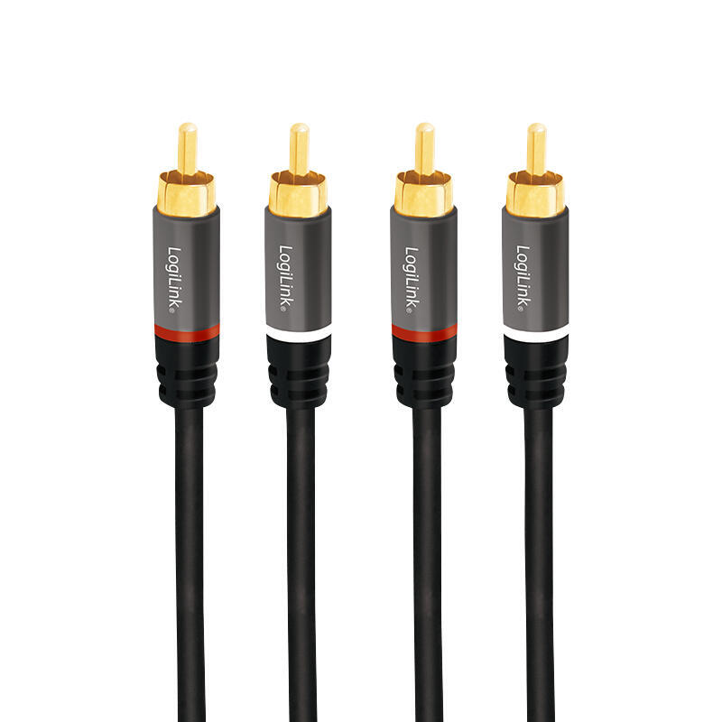 Cable 10,00m  2xrca M 2xrca M Conector Metalico Negro- Rojo Y Blanco Logilink Retail Polybag
