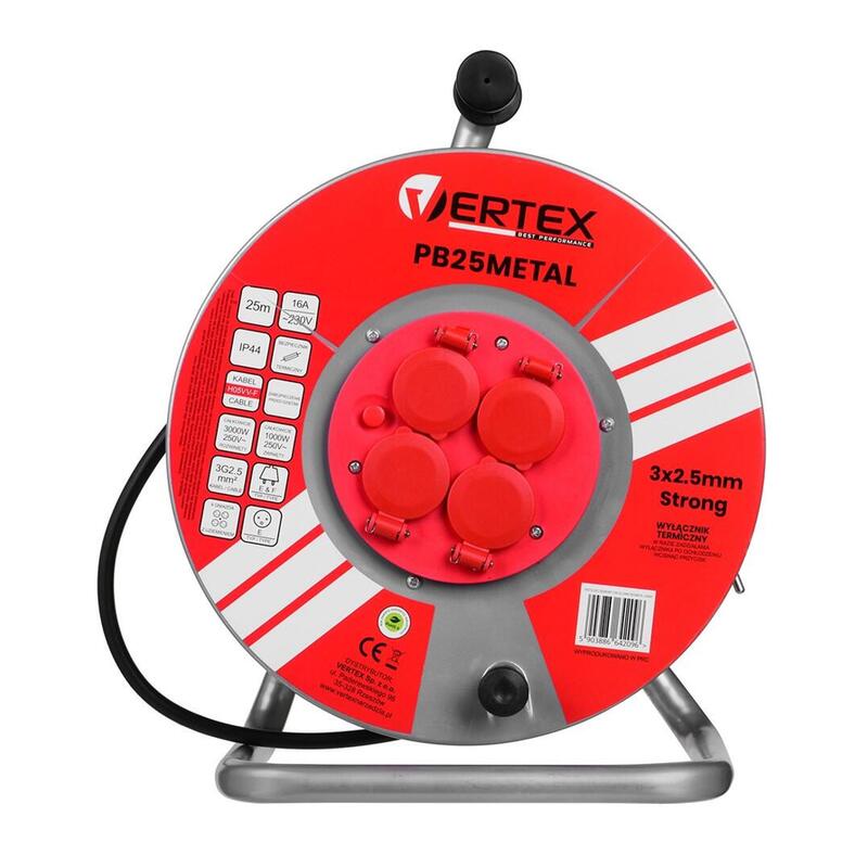 Cable Alargador Vertex Pb25metal 25 M 3x2,5 Mm Negro