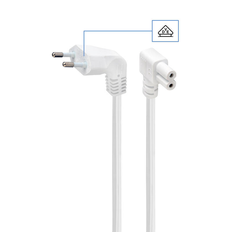 Cable Alimentacion Iec C7 Con Conector En Codo, Homologado Vde  2.5 M Blanco
