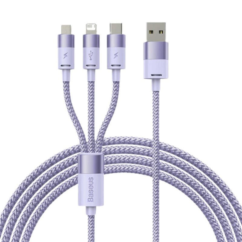 Cable Baseus Starspeed Series Púrpura  Usb 3 En 1 Usb-C/Micro/Lightning