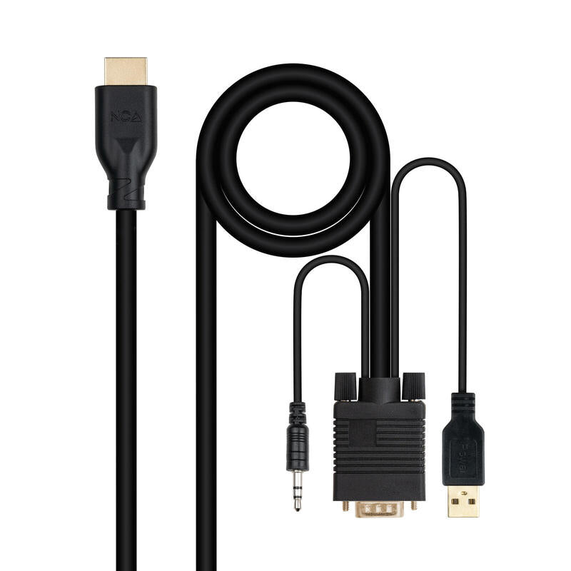Cable Conversor Nanocable 10.15.4612 Hdmi Macho Vga Macho Jack 3.5 Macho Usb Macho 1.8m Negro