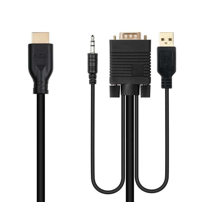 Cable Conversor Nanocable 10.15.4612 Hdmi Macho Vga Macho Jack 3.5 Macho Usb Macho 1.8m Negro