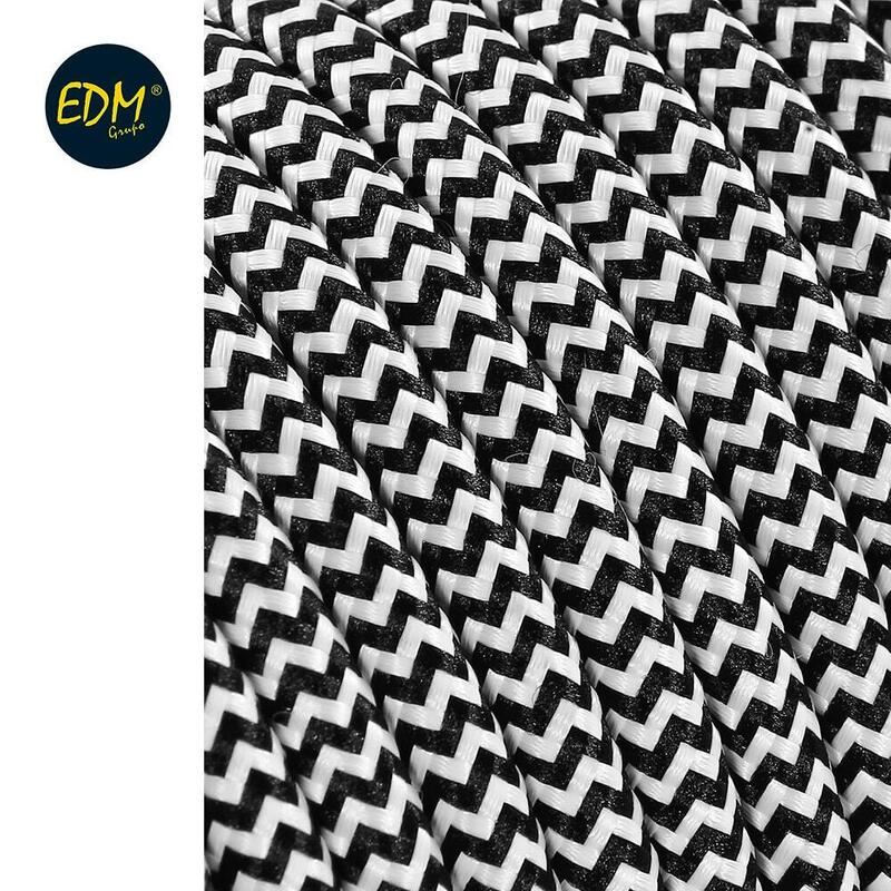 Cable Cordon Tubulaire 2x0,75mm Rallado Blanco Y Negro 5m Euro/M