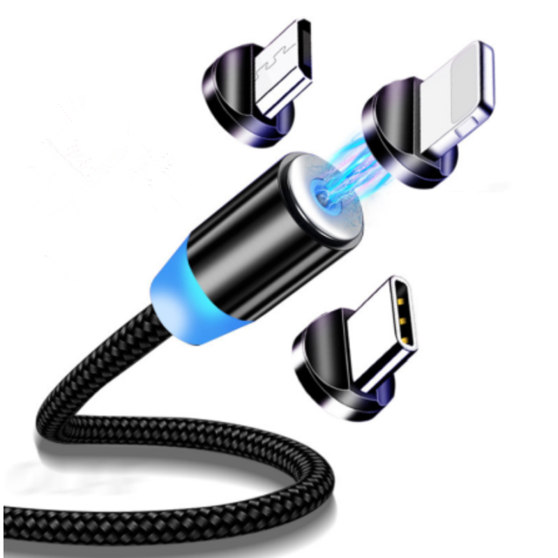 Cable De Carga Magnetico De Usb A Micro Usb, Usb-C Y Lightning 3 En 1 1 Metro 5v/2.4v