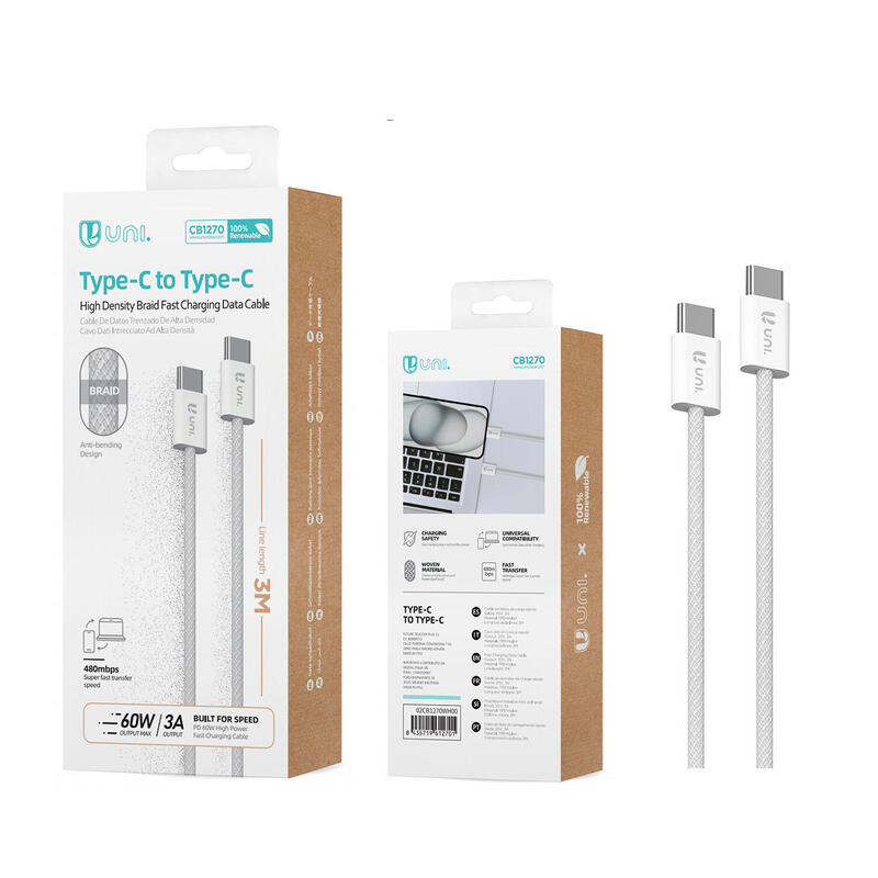 Cable De Carga Y Datos Usb Tipo C A Tipo C 60w 3a 3m